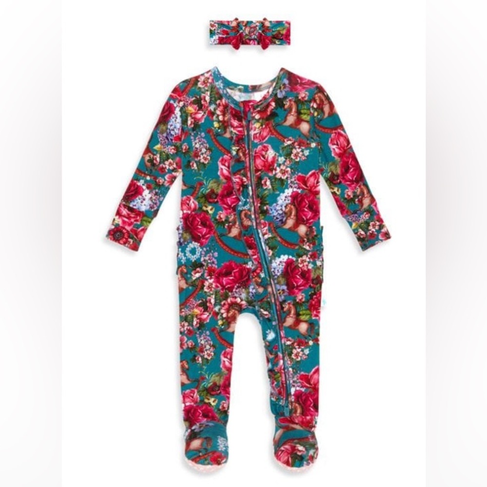 NWT Posh Peanut Baby's 2-Piece FAO x Posh Peanut Floral Footie & Headwrap-2T